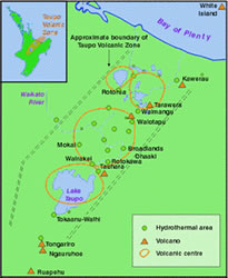 Map of Lake Taupo surrounding volcanoes